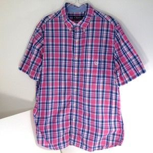 Chaps Ralph Lauren Short Sleeve Button Down Shirt Easy Care Plaid Men Size Large